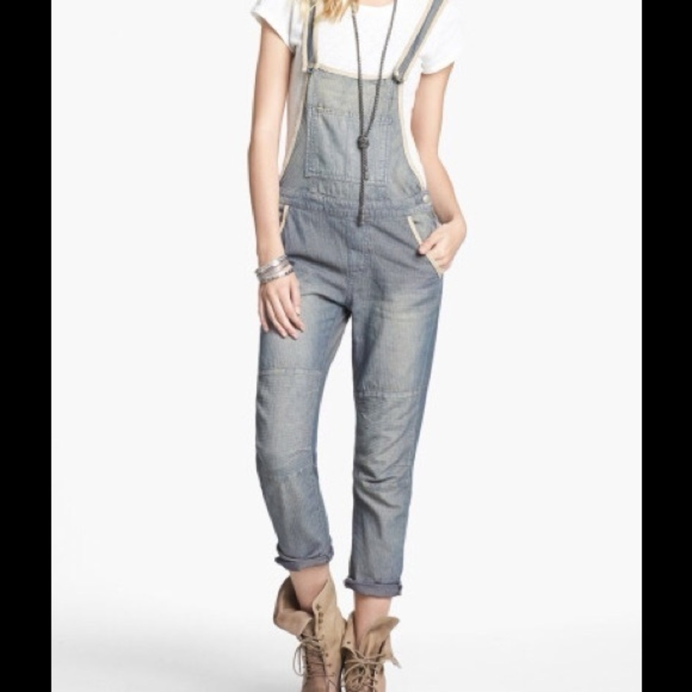 Free People Blue Denim Overalls